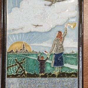 Royal Delft De Porceleyne Fles Cloisonné Tile from WW2 - Food Peace Freedom
